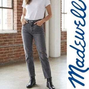 Madewell 28 Perfect Vintage Jeans Knee Rip High Rise Raw Hem Cosner Black Gray
